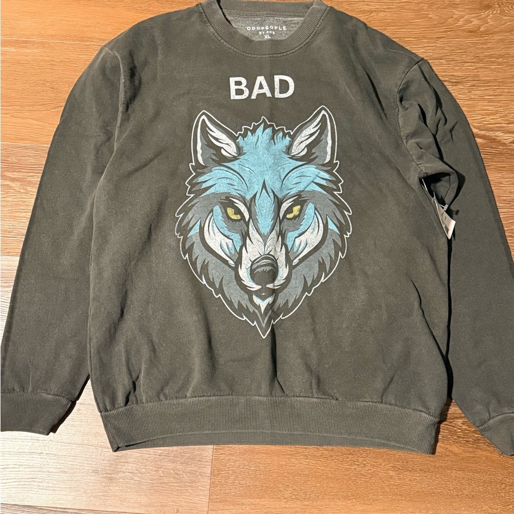 ODD People Men's Black Wolf Graphic Sweater
